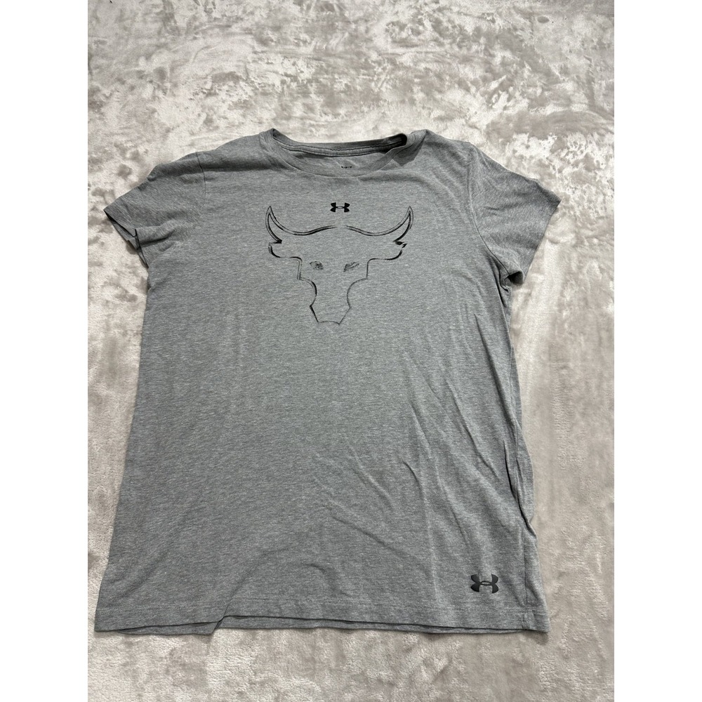 Under Armour T Shirt Womens M Medium Gray Project Rock Bull Short Sleeve Loose